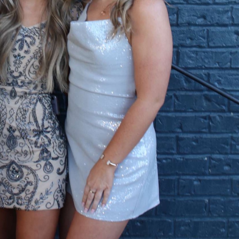 Luvalot cowl neck mini sequin dress